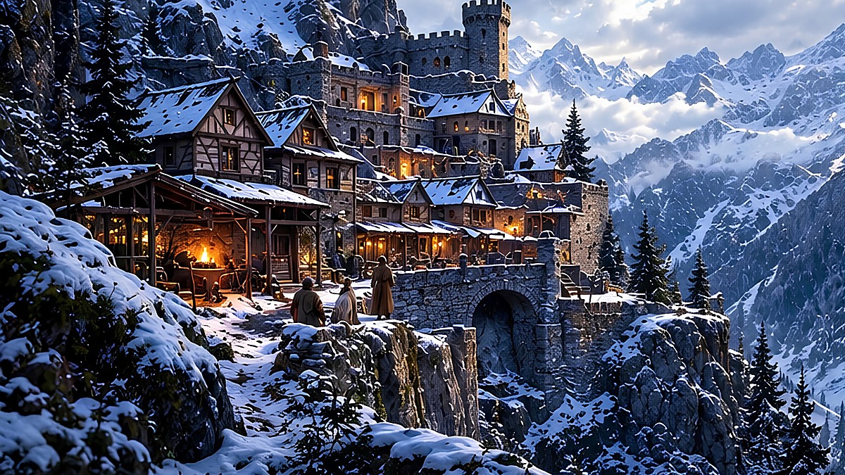 Felsenburg, a fortified mountain settlement built into snow-covered rock